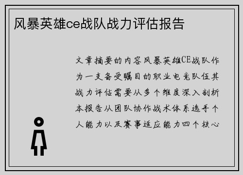 风暴英雄ce战队战力评估报告
